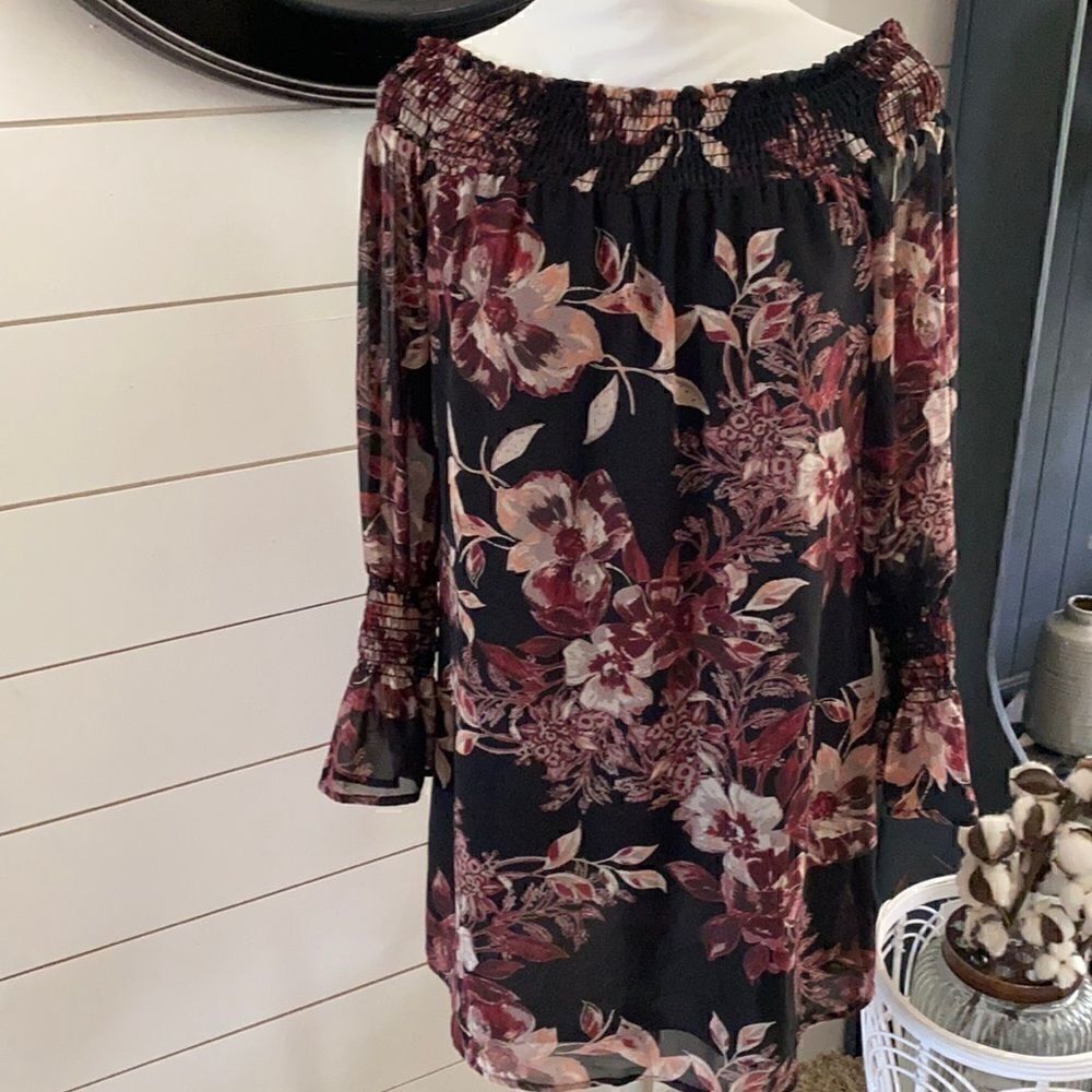 Veronica M. | Black Floral Off the Shoulder Dress